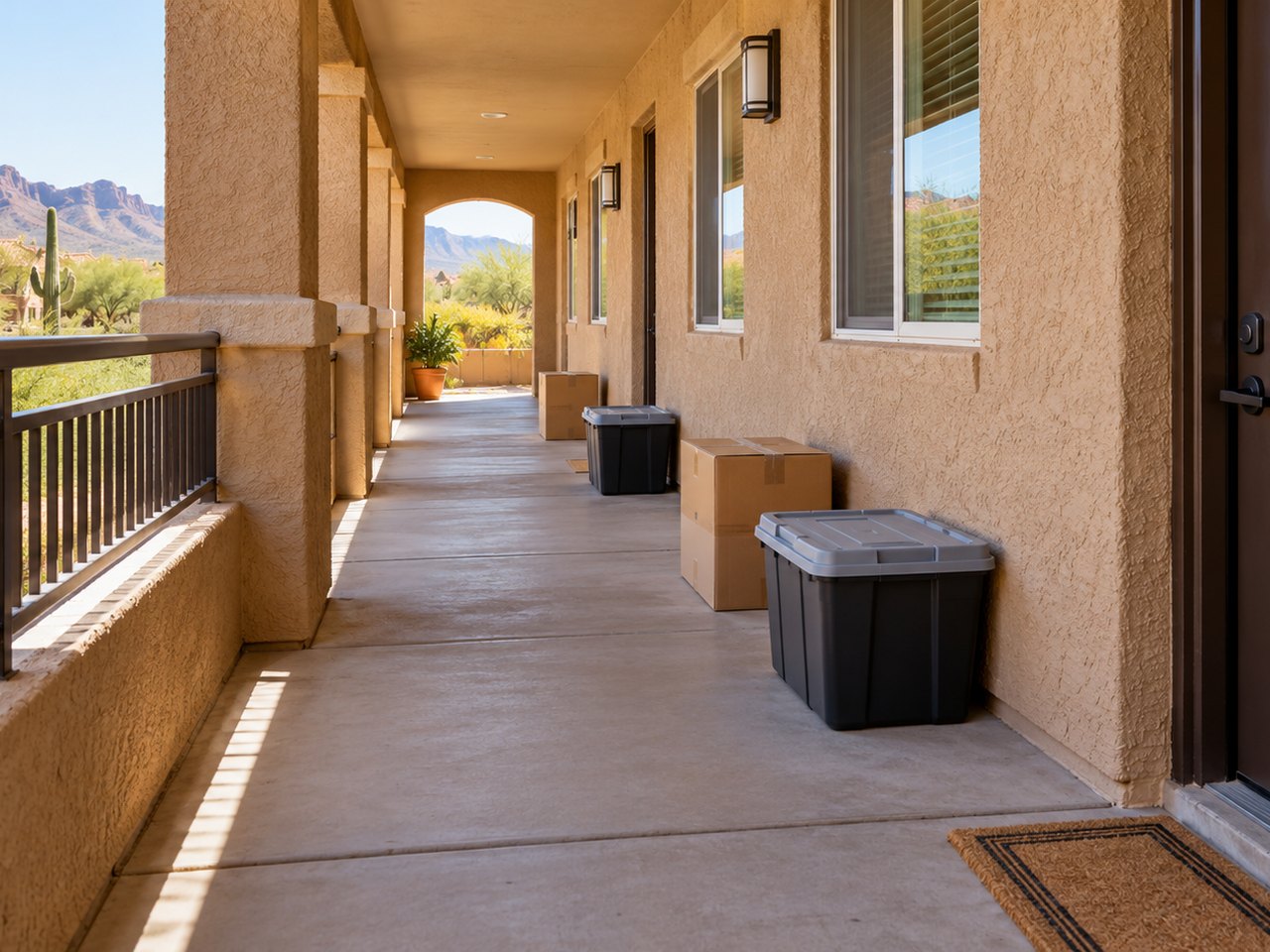 Illustrative accessible corridor with belongings kept clear of inspection edges