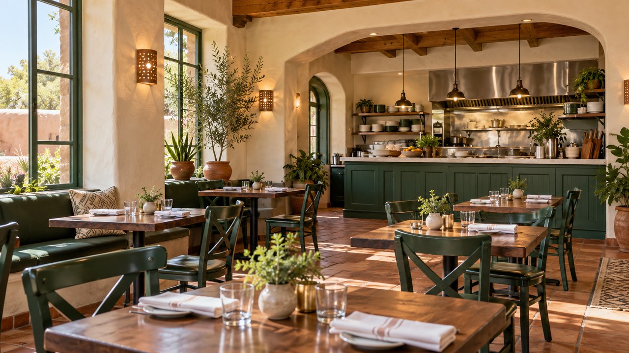 Illustrative Southwest restaurant with clean dining and service areas